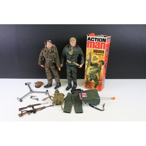 1539 - Action Man - Group of original Palitoy Action Man to include 2 x soldier figures with 1 x box (tatty... 