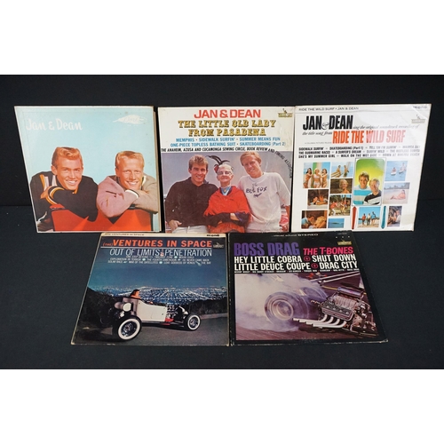 219 - Vinyl - 28 mainly US pressing surf / hot rod LPs to include Dick Dale & His Del-Tones x 2 (1 signed ... 