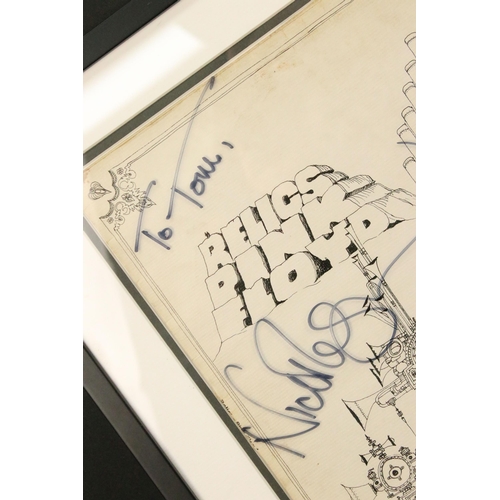 714 - Memorabilia - Framed & glazed copy of Pink Floyd Relics LPs. Glass signed in black sharpie by Nick M... 