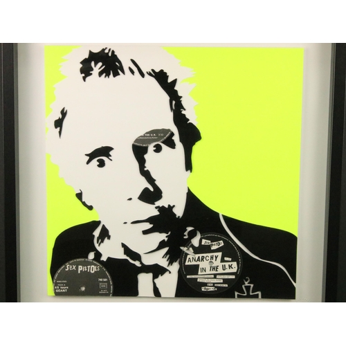 717 - Memorabilia - Framed & glazed Keith Haynes 'Johnny' portrait of Johnny Rotten ltd edition cut from o... 