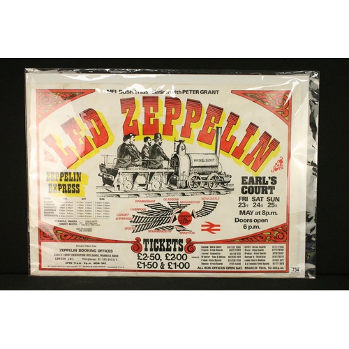 734 - Memorabilia - Led Zeppelin Earls Court 1975 poster. Some staining to edges, and small losses. Variou... 