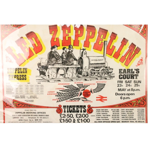 734 - Memorabilia - Led Zeppelin Earls Court 1975 poster. Some staining to edges, and small losses. Variou... 