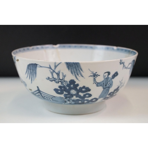 19 - Two Chinese Qing dynasty bowls to include a blue and white painted bowl depicting figures in a garde... 