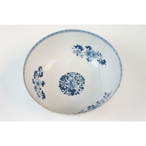 19 - Two Chinese Qing dynasty bowls to include a blue and white painted bowl depicting figures in a garde... 