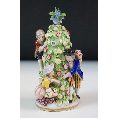 24 - 19th century porcelain tree design scent bottle and stopper with appliqued leaves and figures, H 14c... 