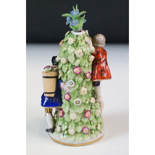 24 - 19th century porcelain tree design scent bottle and stopper with appliqued leaves and figures, H 14c... 