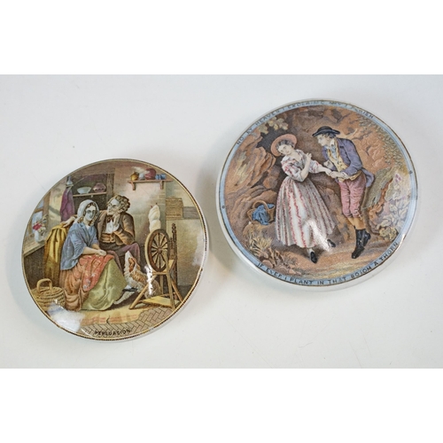 27 - Group of Pratt Ware pot lids and bases to include Persuasion, Stratford Upon Avon, The wolf and the ... 