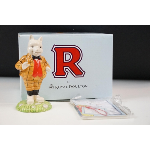 29 - Royal Doulton Rupert bear figurines, boxed, to include Bill Badger, Podgy Pig, Looking like Robin Ho... 