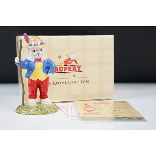 29 - Royal Doulton Rupert bear figurines, boxed, to include Bill Badger, Podgy Pig, Looking like Robin Ho... 