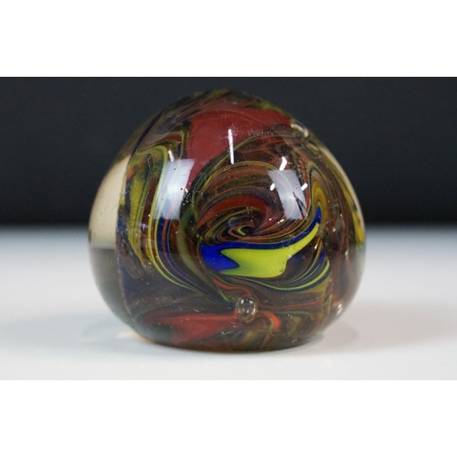 40 - Mixed shape coloured glass paperweights to include floral and millefiori examples, 8 total