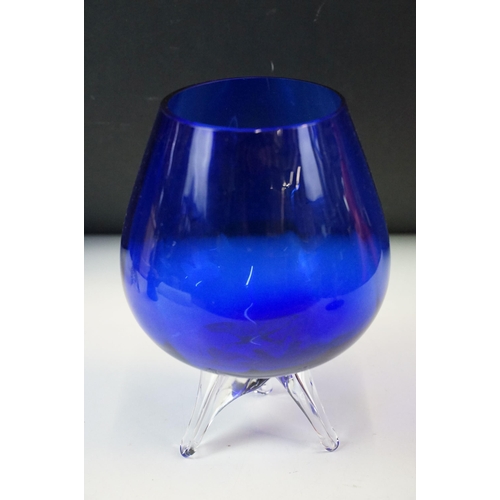 42 - Selection of 20th century cobalt blue glass pieces to include fish vase, air twist stem bon bon dish... 