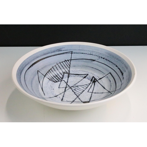 54 - A Robert Dupanier abstract studio pottery bowl, 26cm diameter, signed to base together with a set of... 