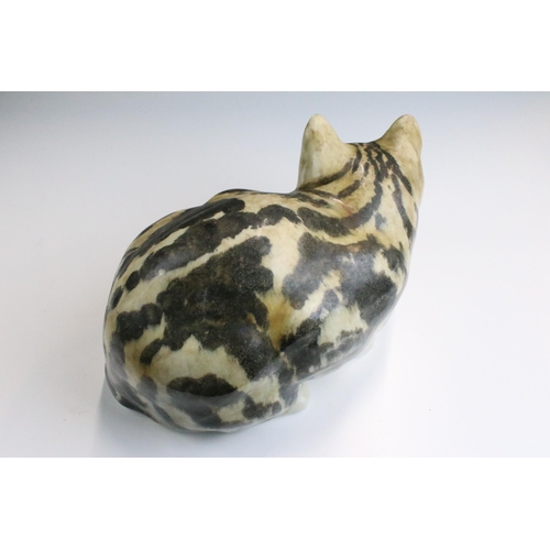 9 - Winstanley pottery seated tabby cat with glass eyes, Size 5, approx. W 28cm