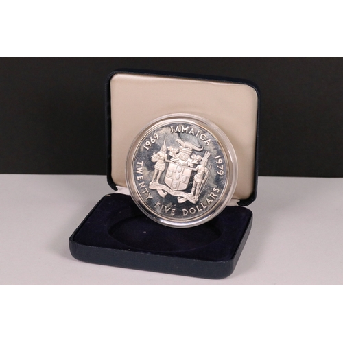 131 - A Jamaica 10th anniversary of investiture of Prince Charles 1969-1979 $25 dollar silver proof coin, ... 