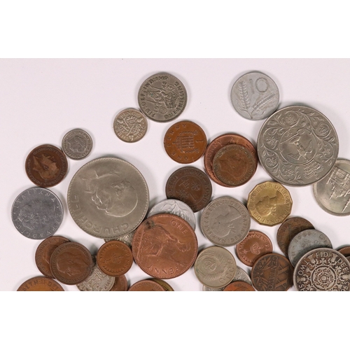 145 - A small collection of British pre decimal and world coins to include commemorative and pre 1947 silv... 