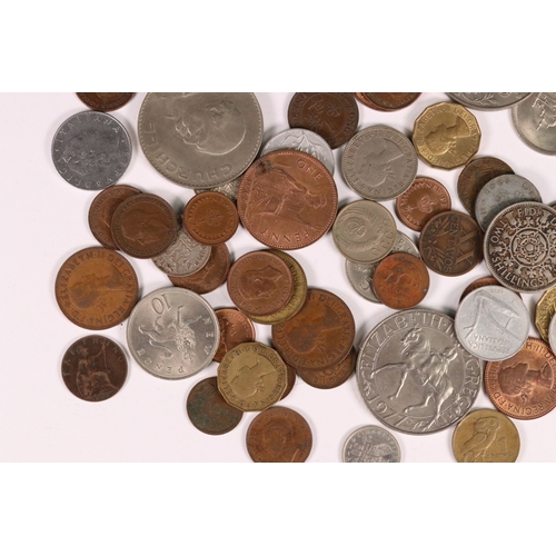 145 - A small collection of British pre decimal and world coins to include commemorative and pre 1947 silv... 