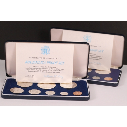 163 - A Franklin Mint 1974 Jamaica 8 coin proof set, all mounted within fitted display case and complete w... 