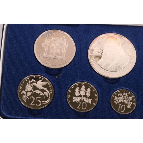 163 - A Franklin Mint 1974 Jamaica 8 coin proof set, all mounted within fitted display case and complete w... 