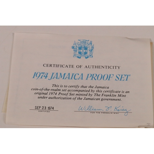 163 - A Franklin Mint 1974 Jamaica 8 coin proof set, all mounted within fitted display case and complete w... 