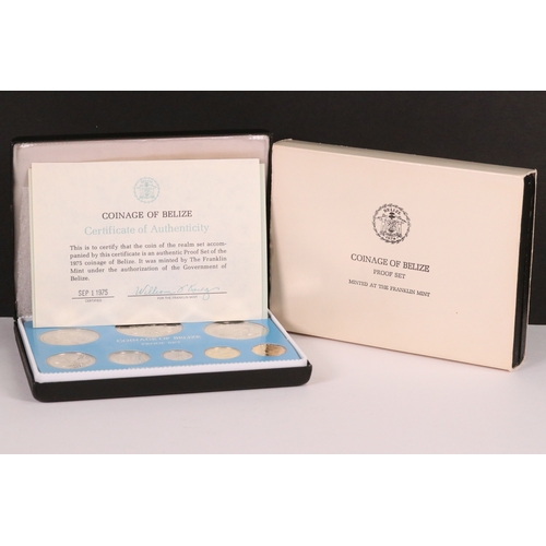 164 - A Franklin Mint 1974 Belize 8 coin proof set, all mounted within fitted display case and complete wi... 