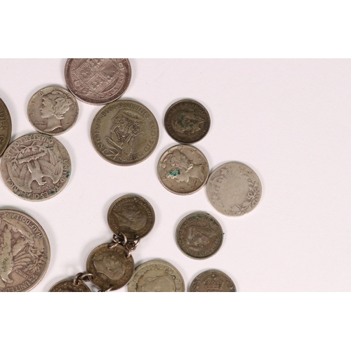 176 - A small collection of British pre decimal silver coins to include Queen Victoria half crown together... 