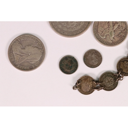 176 - A small collection of British pre decimal silver coins to include Queen Victoria half crown together... 