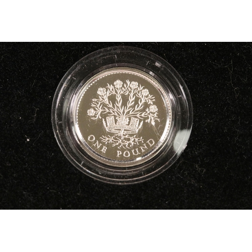 108 - A Royal Mint United Kingdom 1984-1987 £1 coin silver proof collection four coin set, coins encapsula... 