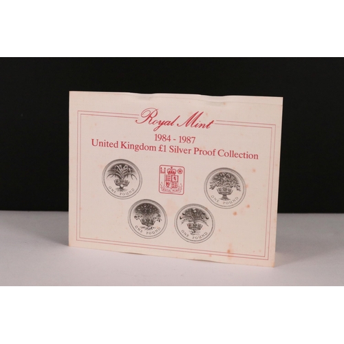 108 - A Royal Mint United Kingdom 1984-1987 £1 coin silver proof collection four coin set, coins encapsula... 