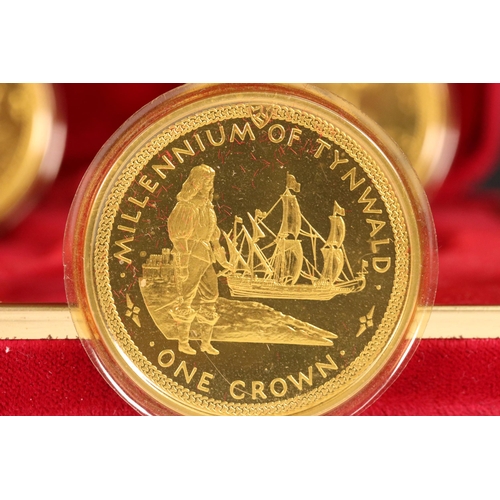 112 - A Pobjoy Mint Millennium of Tynwald silver one crown coin five coin set, coins encapsulated within f... 