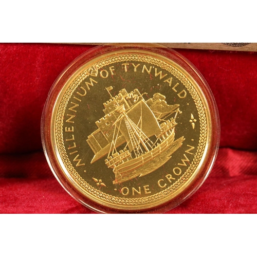 112 - A Pobjoy Mint Millennium of Tynwald silver one crown coin five coin set, coins encapsulated within f... 