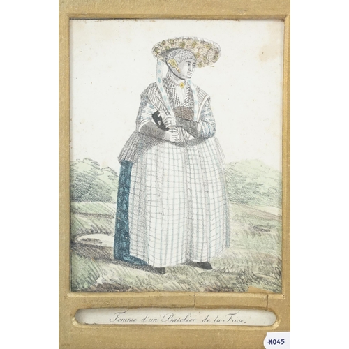 624 - Group of Victorian Baxter prints together with two French hand coloured prints; ' Une Femme de l'ile... 