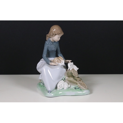 110 - Assortment of Lladro and Nao figurines to include a unicorn, bisque finish unicorn, butterfly, bunni... 