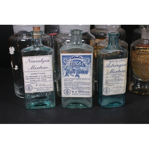 114 - Collection of vintage apothecary glass jars and bottles with original labels and one embossed exampl... 