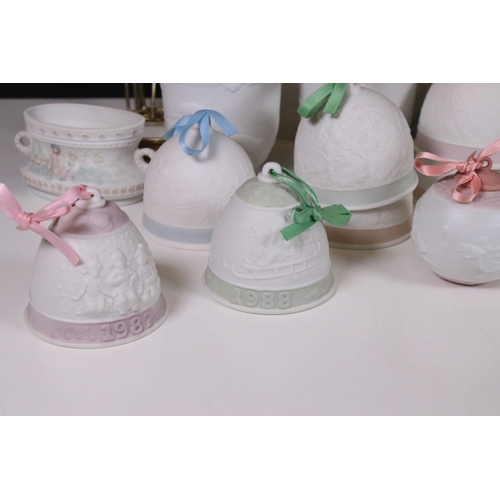 117 - Large group of Lladro bisque hanging bells (15) together with a Christmas bauble, four scenic Collec... 