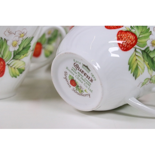 125 - Queen's 'Virginia Strawberry' pattern set to include six mugs, six cups and saucers, six small dishe... 