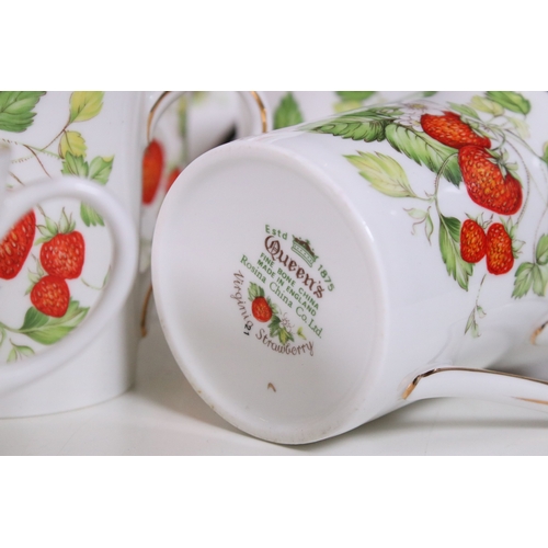 125 - Queen's 'Virginia Strawberry' pattern set to include six mugs, six cups and saucers, six small dishe... 