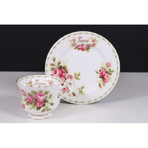 126 - Royal Albert 'Flower of the Month' series trio tea cups, saucers and plates sets, to include all mon... 