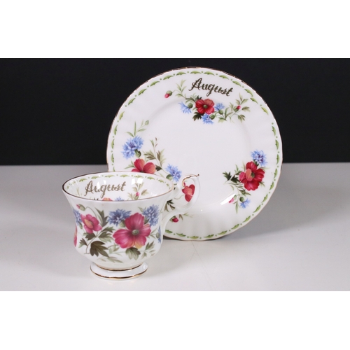 126 - Royal Albert 'Flower of the Month' series trio tea cups, saucers and plates sets, to include all mon... 