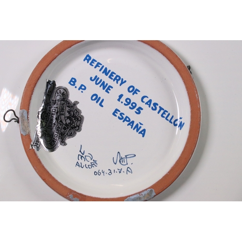 127 - Refinery of Castellon Spanish display plate 1995, hand painted and signed to back together, 32cm dia... 