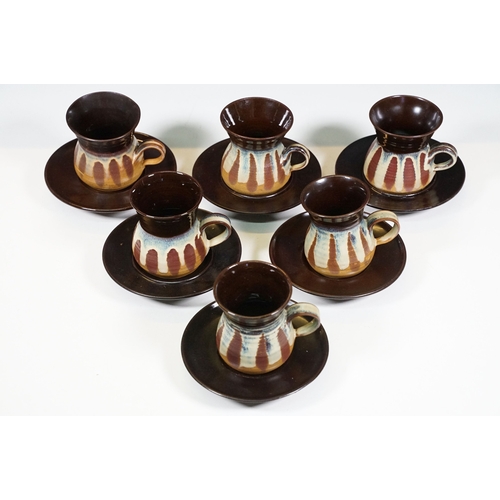 136 - Alvingham Pottery vintage six cups and saucers, milk jug and sugar bowl together with a reeded desig... 