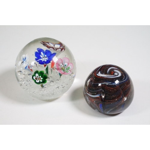 138 - Assortment of coloured glass to include paper weights and hand made animals (1 box)