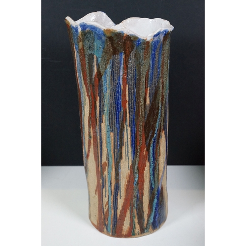 146 - Selection of studio pottery to include Christopher Aston, Elkelsley tall vase, H 35cm, stoneware lea... 