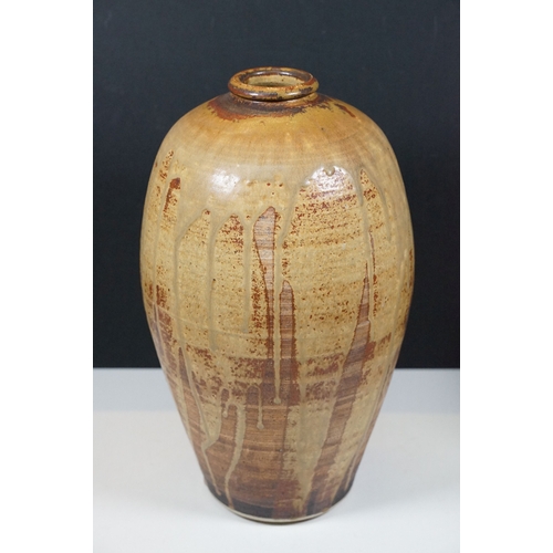 146 - Selection of studio pottery to include Christopher Aston, Elkelsley tall vase, H 35cm, stoneware lea... 