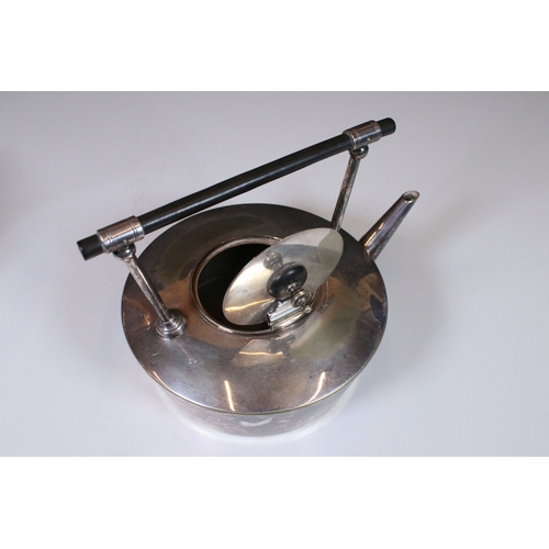 155 - In the manner of Christopher Dresser, late 19th / early 20th century silver plate spirit kettle on s... 