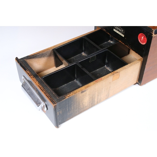 159 - Adsit cash drawer wooden till with compartments, H 17cm, W 22cm, D 38cm