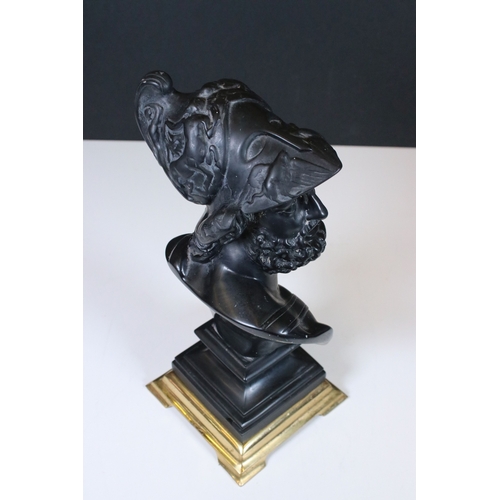 163 - Basalt bust of King Menelaus on brass base, H 30cm