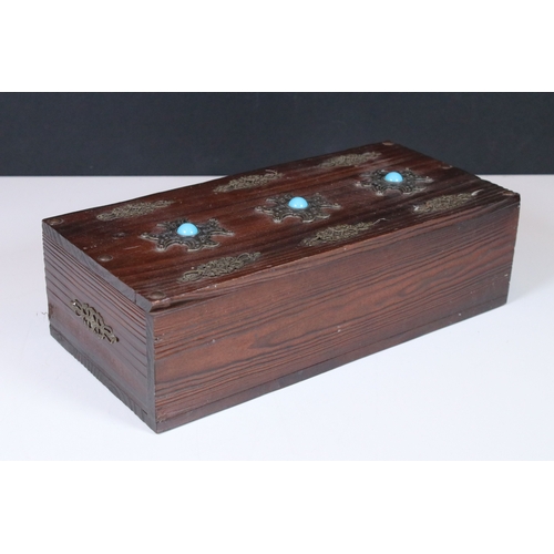 168 - Persian hardwood five drawer spice cabinet, the top set with three turquoise style cabochons, 32cm w... 