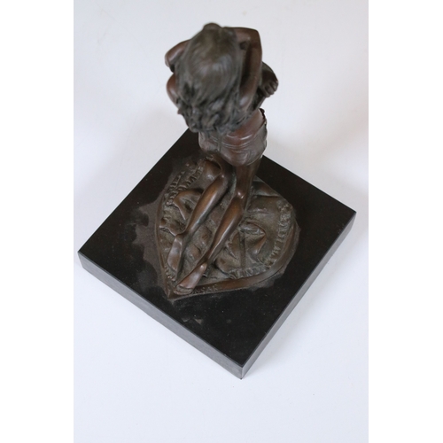 180 - 20th century bronze figurine of lady undressing, set on black marble base, signed Ponsard to side, a... 