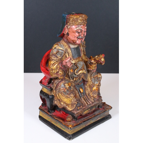 182 - Chinese carved hand painted wooden figure of the God of Fortune, H 26cm