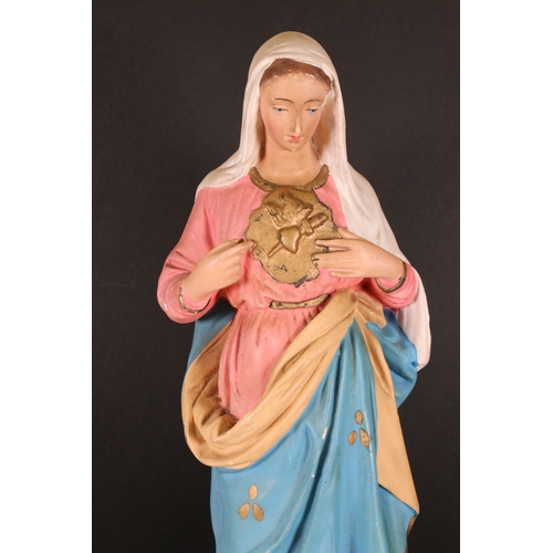 184 - Virgin Mary Madonna Statue H 50cm, cased within a Victorian glass display dome approx. H 56cm